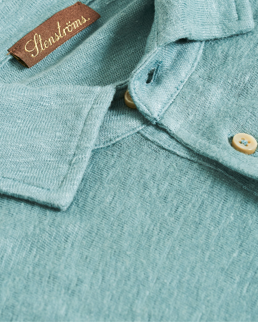 Herren | Poloshirts | Stenströms | Linen Polo Shirt Mint
