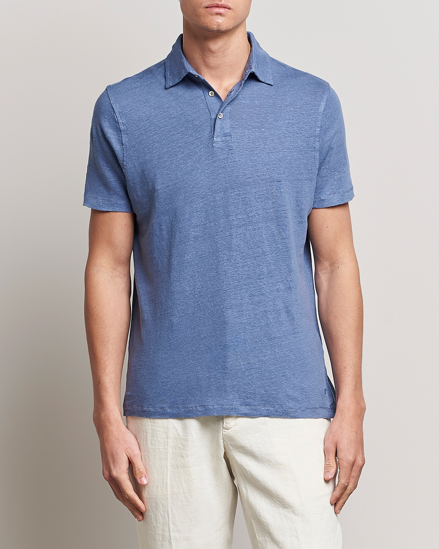 Herren |  | Stenströms | Linen Polo Shirt Mid Blue