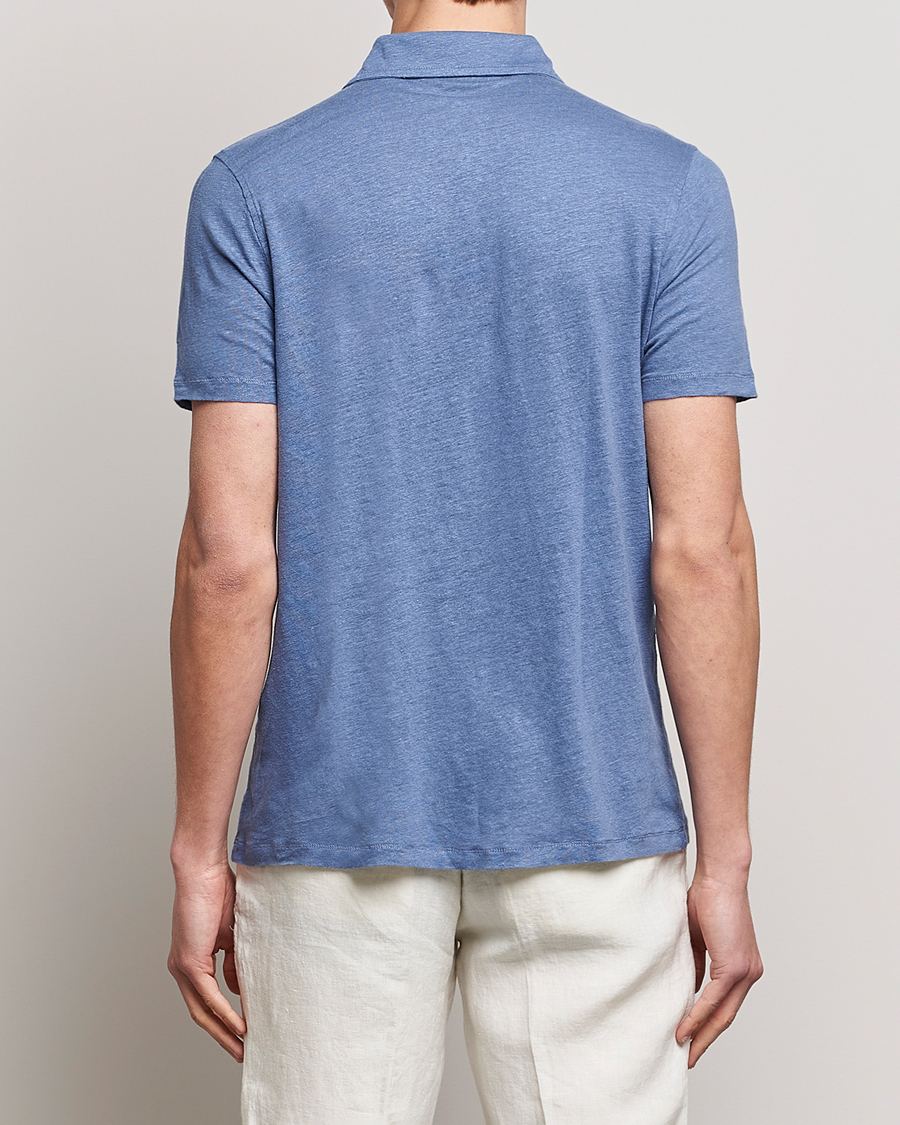 Herren | Poloshirts | Stenströms | Linen Polo Shirt Mid Blue