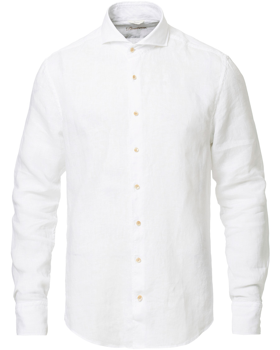 Herren | Hemden | Stenströms | Slimline Linen Cut Away Shirt White