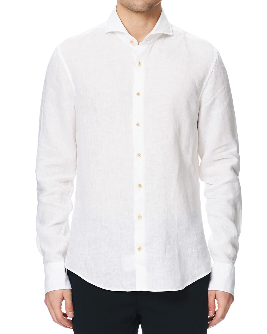 Herren | Hemden | Stenströms | Slimline Linen Cut Away Shirt White