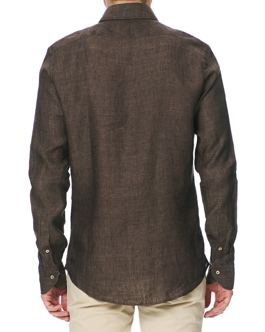 Herren | Hemden | Stenströms | Slimline Linen Cut Away Shirt Brown