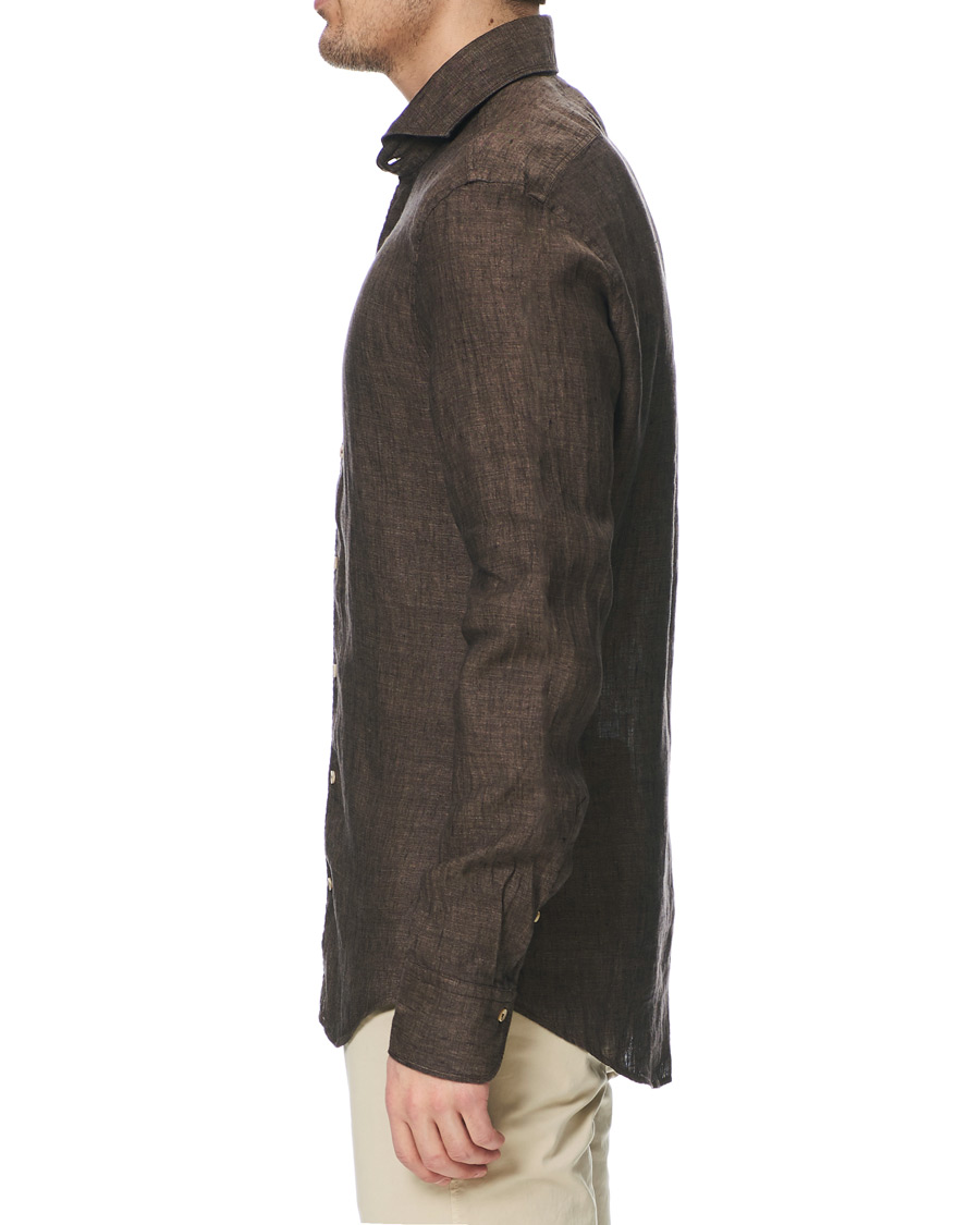 Herren | Hemden | Stenströms | Slimline Linen Cut Away Shirt Brown