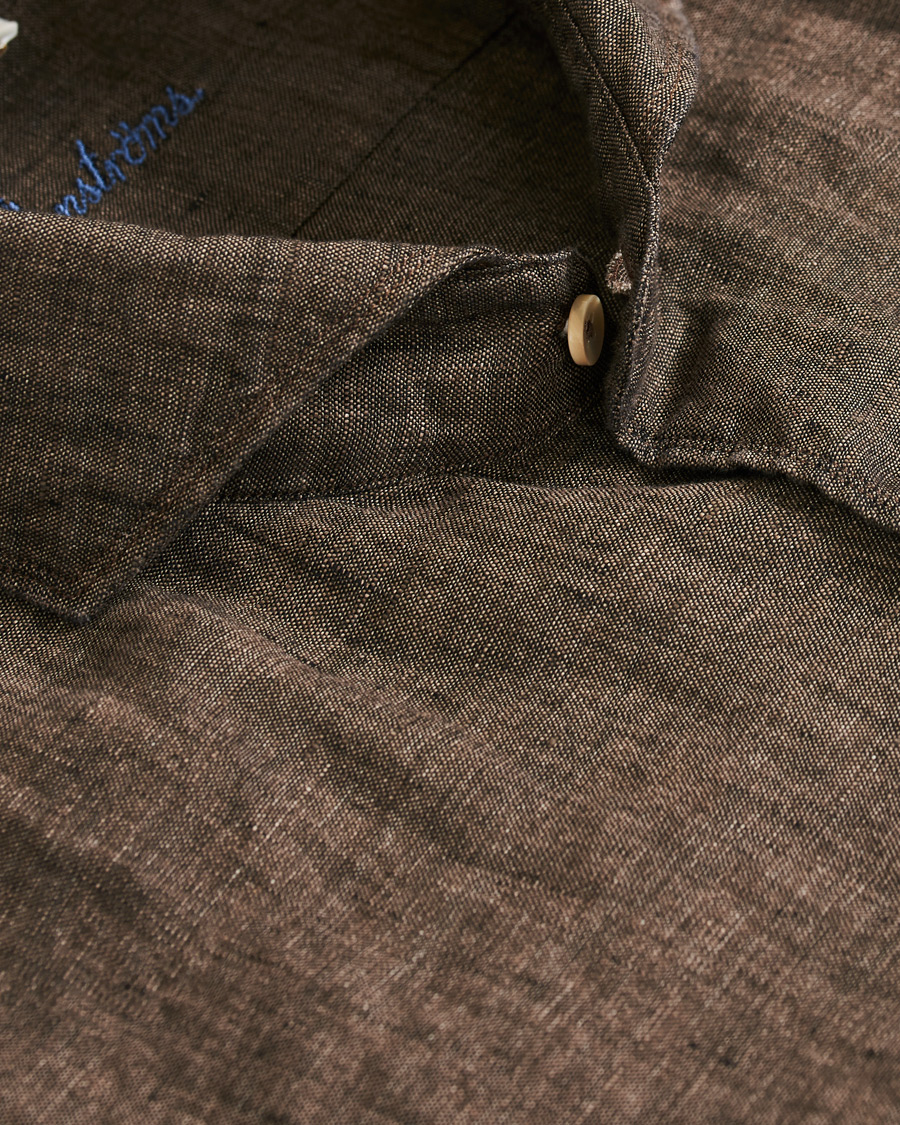 Herren | Hemden | Stenströms | Slimline Linen Cut Away Shirt Brown
