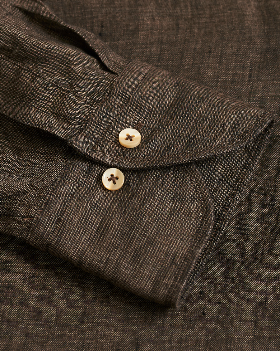 Herren | Hemden | Stenströms | Slimline Linen Cut Away Shirt Brown