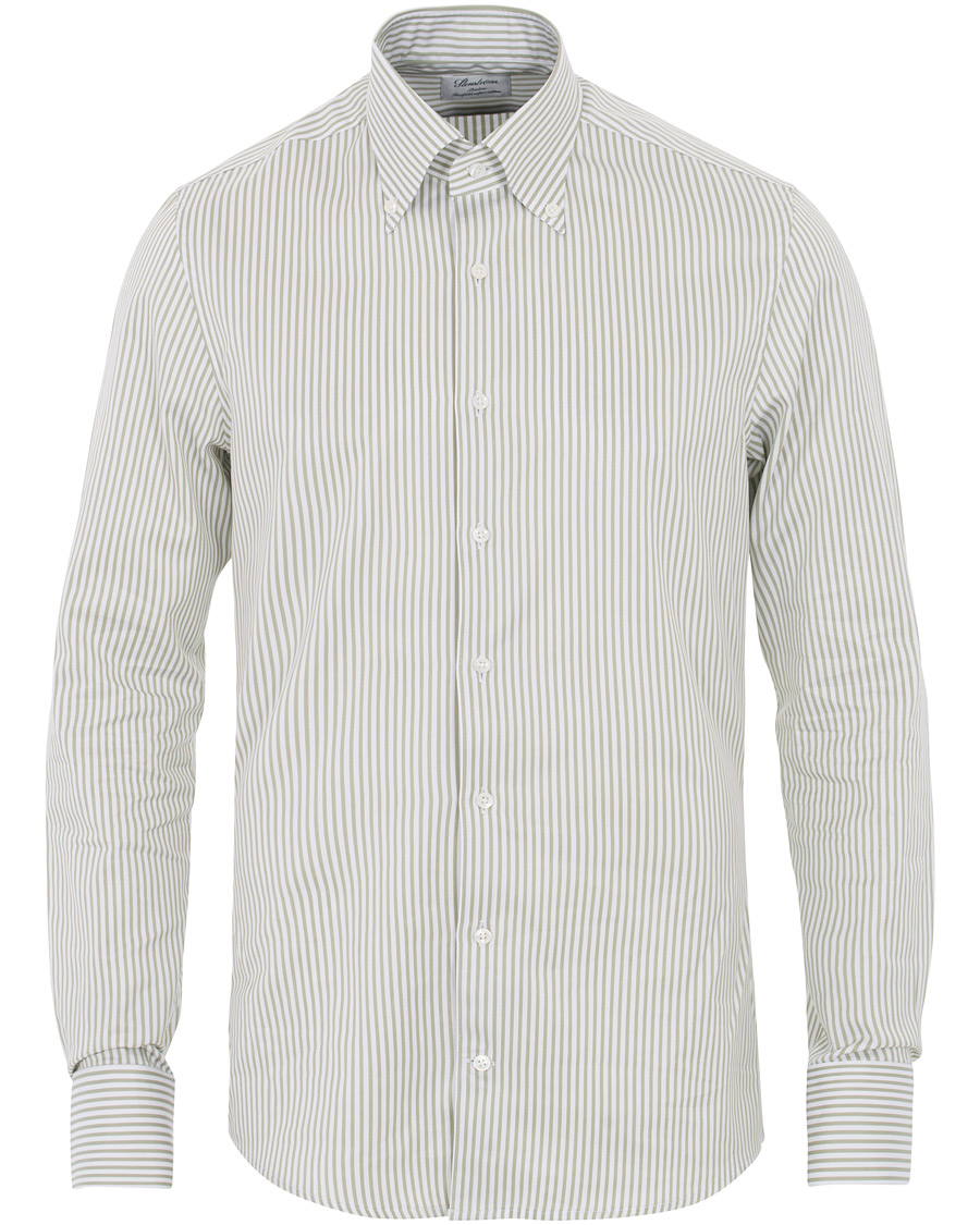 Herren | Hemden | Stenströms | Slimline Striped Twill Button Down Shirt Green