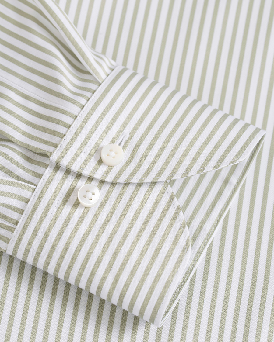 Herren | Hemden | Stenströms | Slimline Striped Twill Button Down Shirt Green