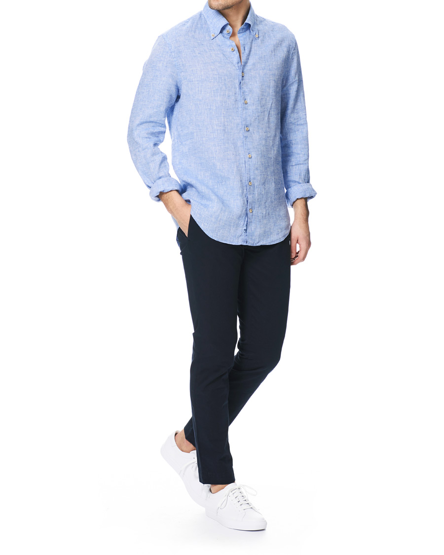 Herren | Hemden | Stenströms | Slimline Button Down Linen Shirt Light Blue
