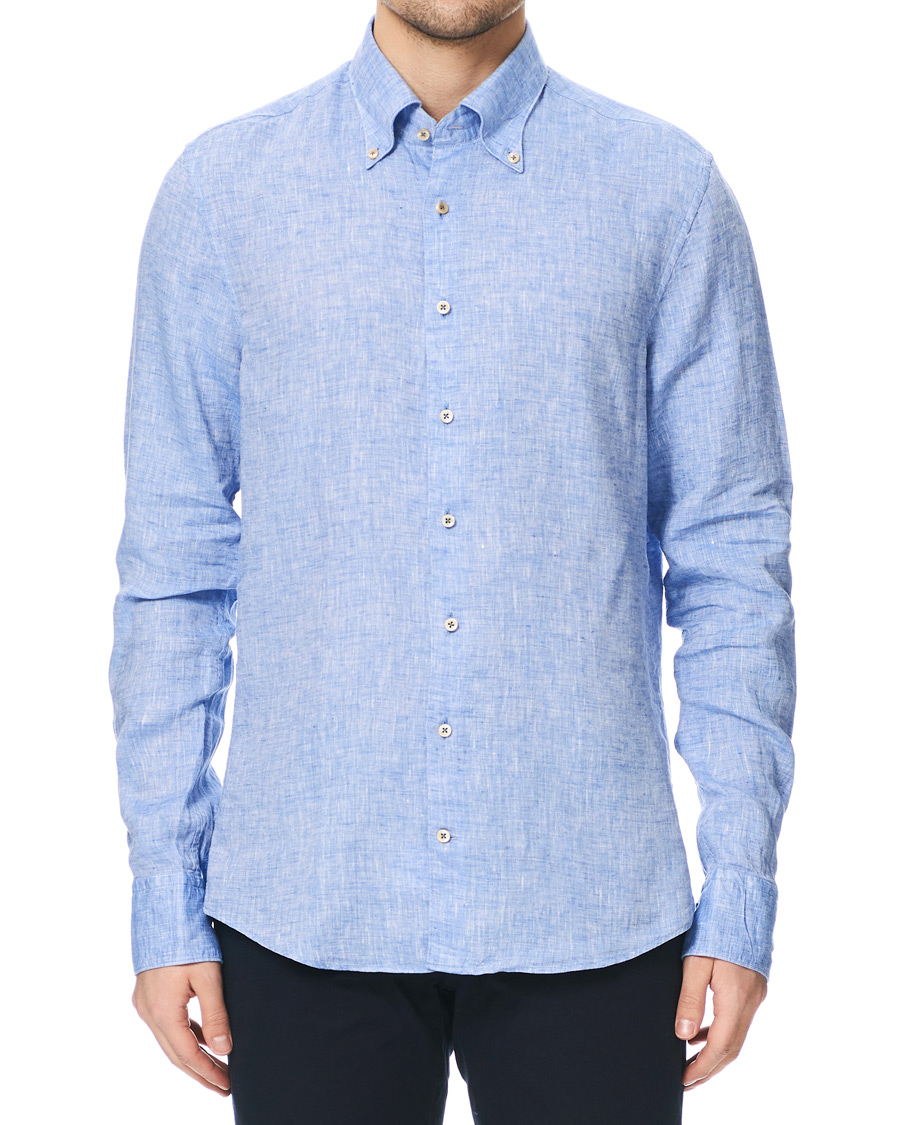 Herren | Hemden | Stenströms | Slimline Button Down Linen Shirt Light Blue