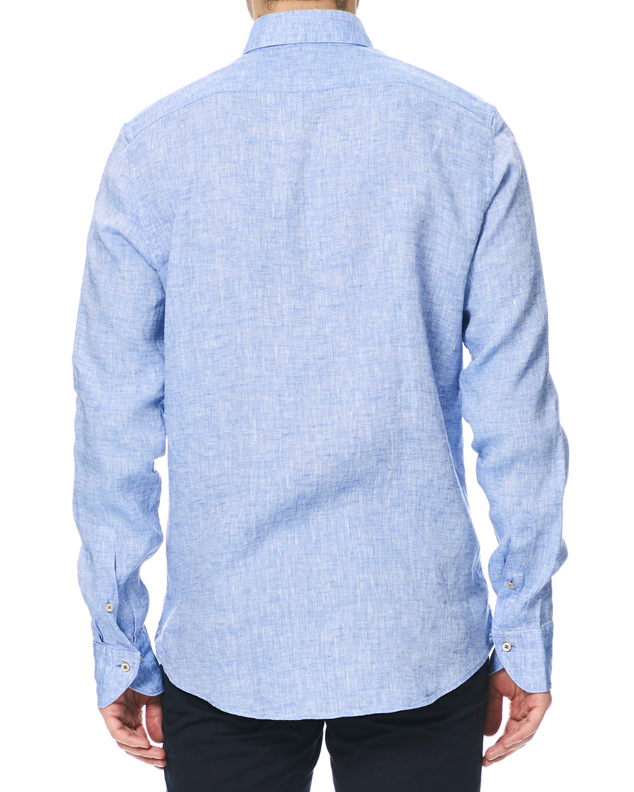 Herren | Hemden | Stenströms | Slimline Button Down Linen Shirt Light Blue