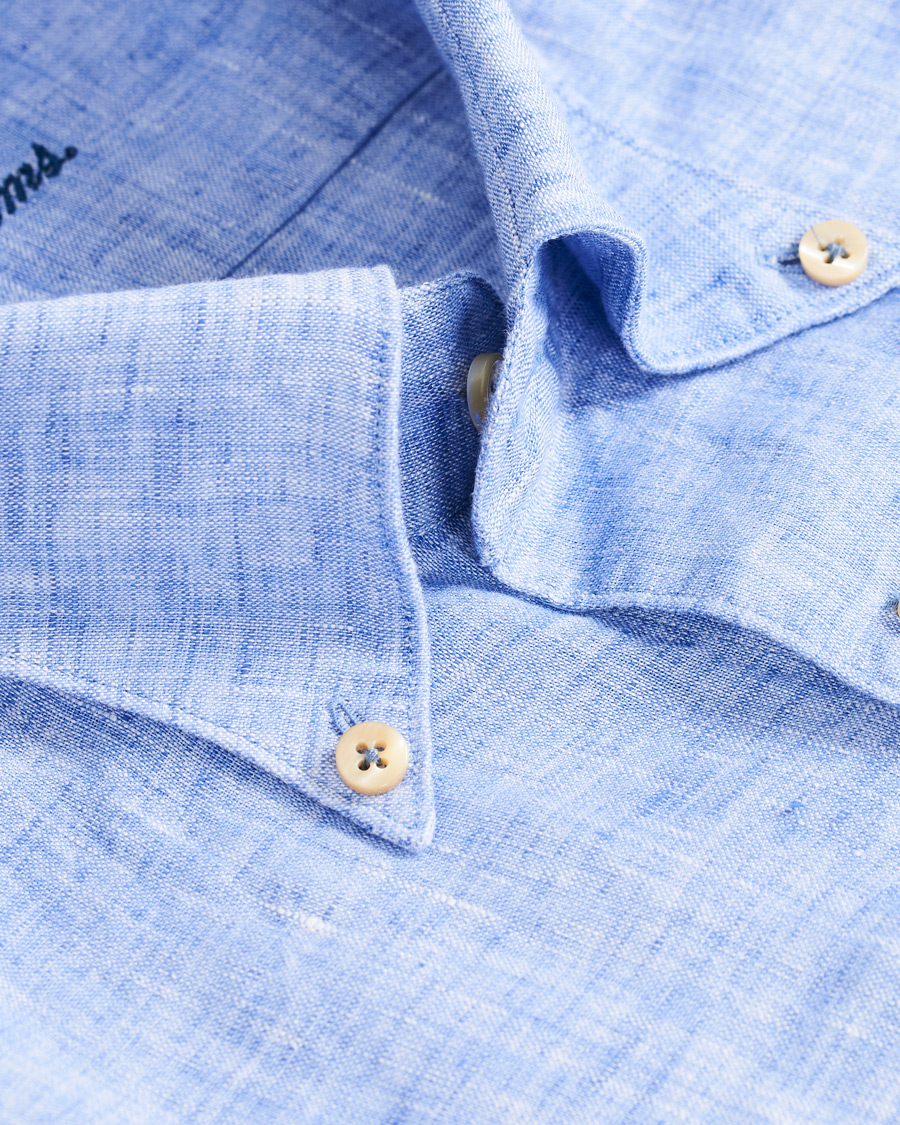 Herren | Hemden | Stenströms | Slimline Button Down Linen Shirt Light Blue