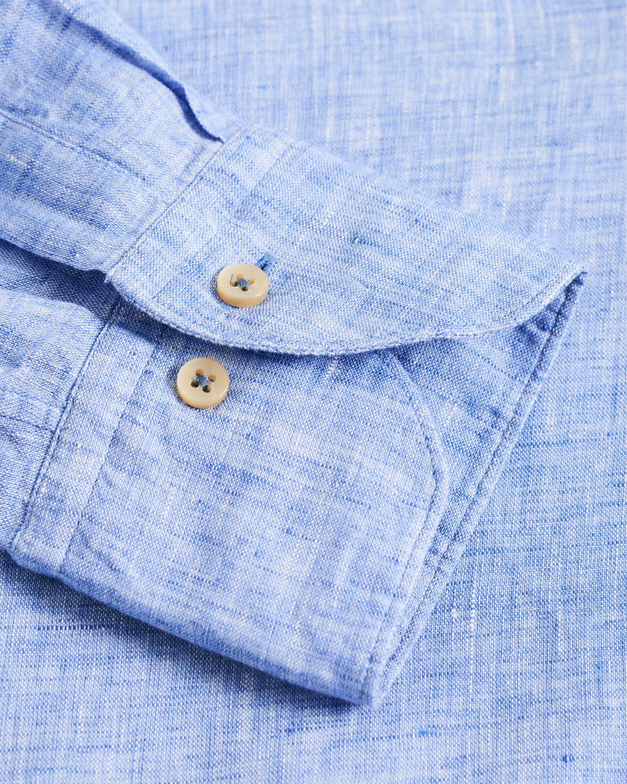 Herren | Hemden | Stenströms | Slimline Button Down Linen Shirt Light Blue