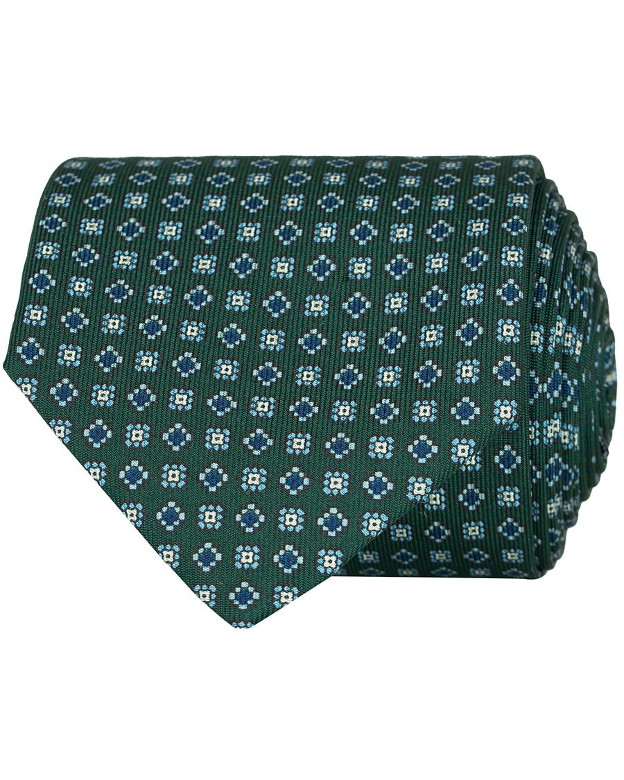 Herren | E. Marinella 3-Fold Printed Micro Pattern 8 cm Silk Tie Dark Green | E. Marinella | 3-Fold Printed Micro Pattern 8 cm Silk Tie Dark Green
