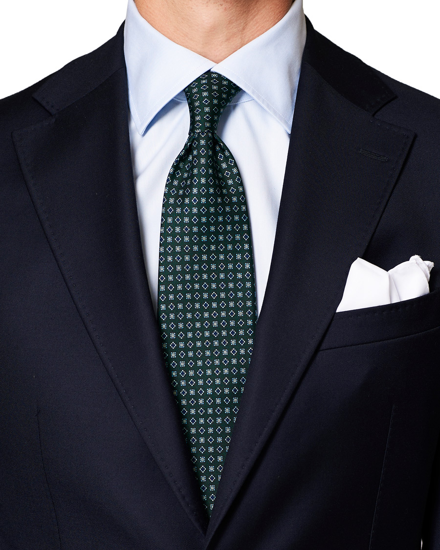 Herren | E. Marinella 3-Fold Printed Micro Pattern 8 cm Silk Tie Dark Green | E. Marinella | 3-Fold Printed Micro Pattern 8 cm Silk Tie Dark Green