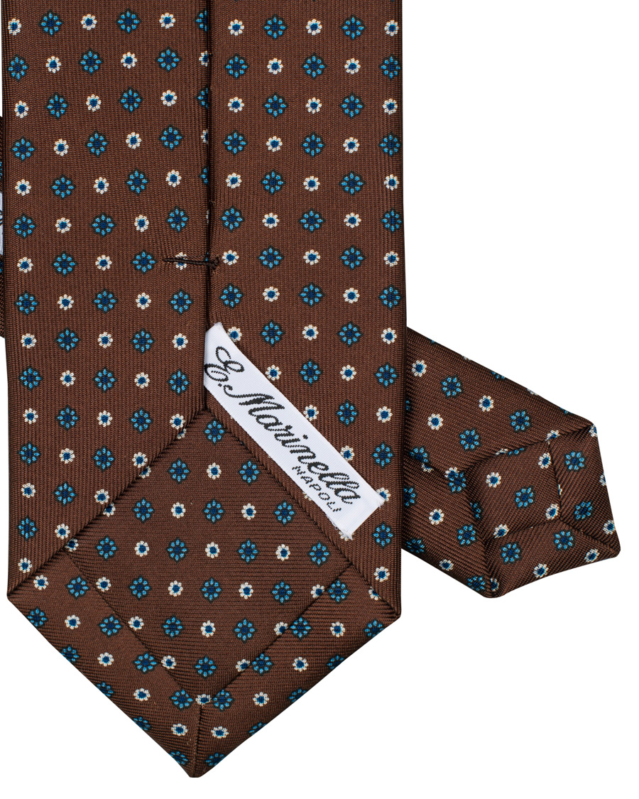 Herren | E. Marinella 3-Fold Printed Flower 8 cm Silk Tie Dark Brown | E. Marinella | 3-Fold Printed Flower 8 cm Silk Tie Dark Brown