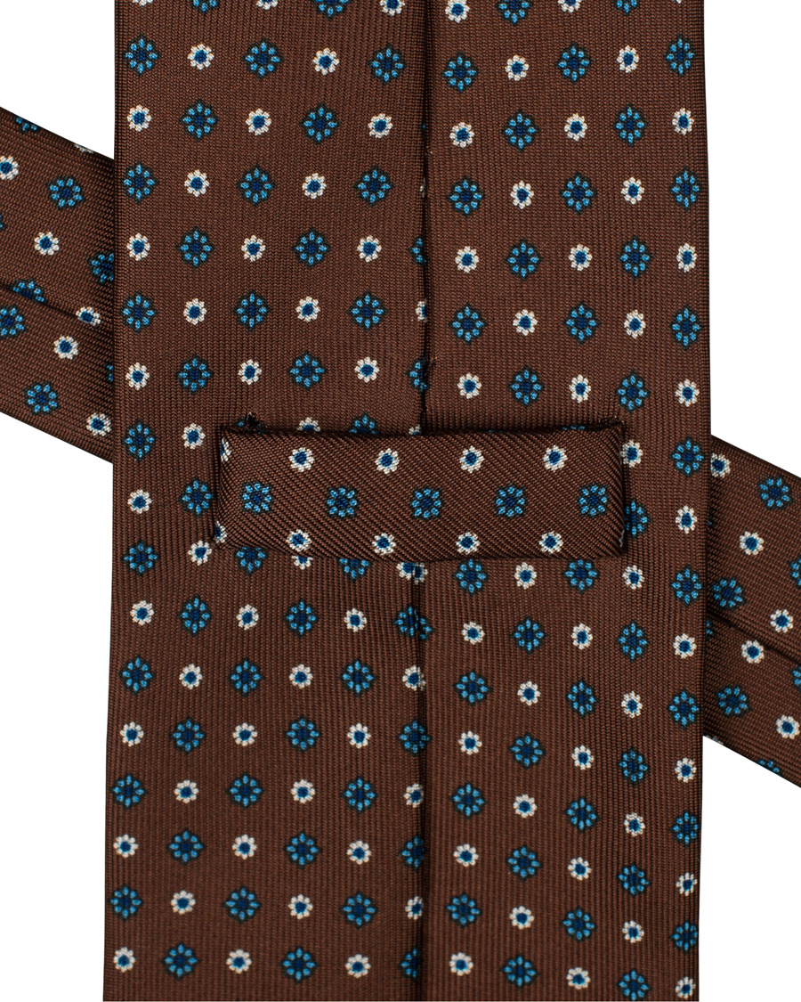 Herren | E. Marinella 3-Fold Printed Flower 8 cm Silk Tie Dark Brown | E. Marinella | 3-Fold Printed Flower 8 cm Silk Tie Dark Brown