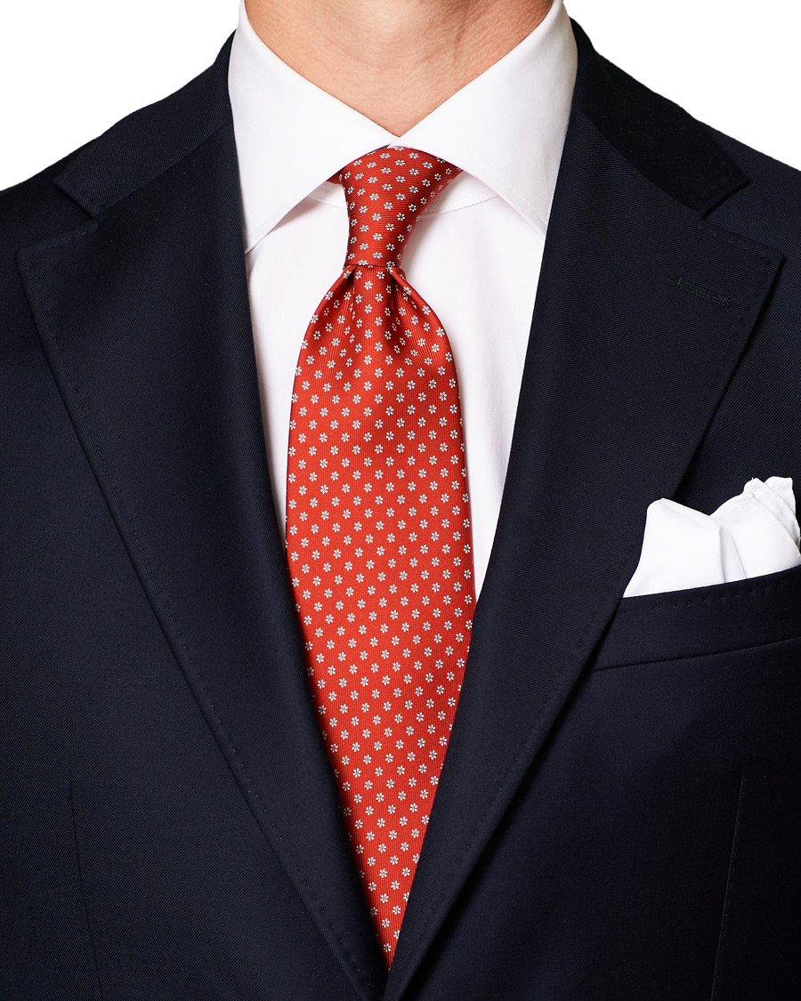 Herren | E. Marinella 3-Fold Printed Dots 8 cm Silk Tie Orange | E. Marinella | 3-Fold Printed Dots 8 cm Silk Tie Orange