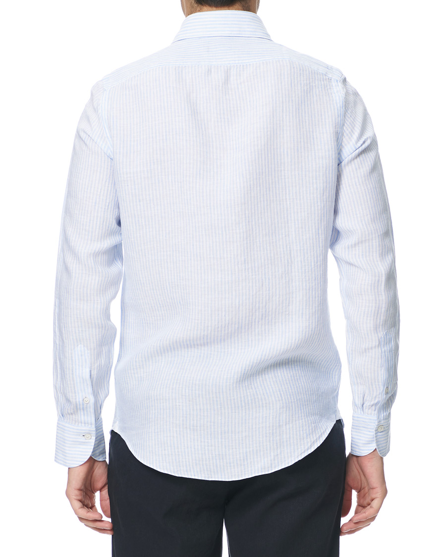 Herren | Hemden | Finamore Napoli | Tokyo Striped Linen Pocket Shirt White/Light Blue