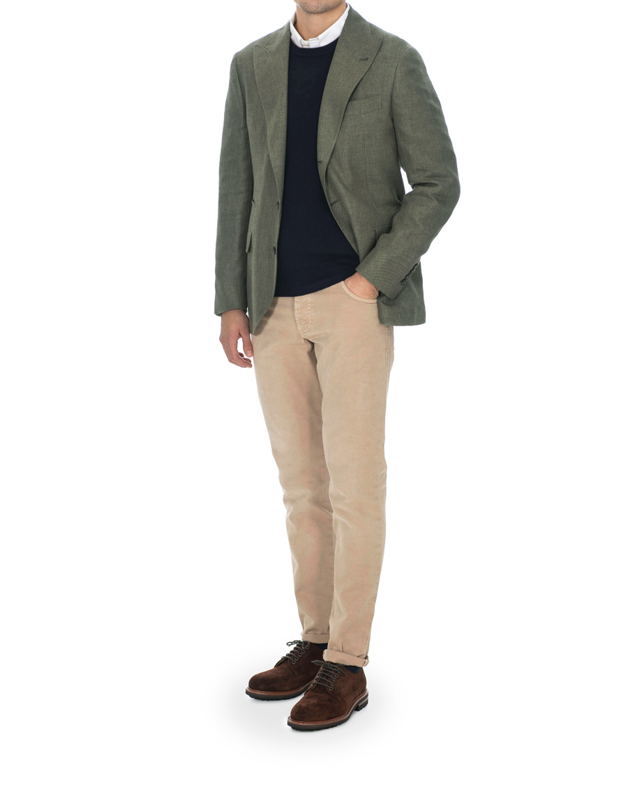 Herren | Sakkos | Brunello Cucinelli | Linen Hopsack Peak Lapel Blazer Olive Green