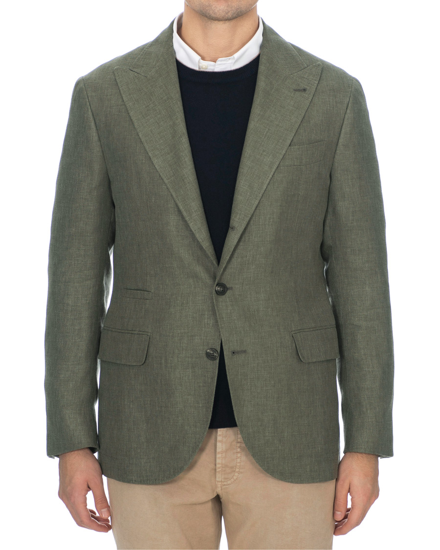 Herren | Sakkos | Brunello Cucinelli | Linen Hopsack Peak Lapel Blazer Olive Green