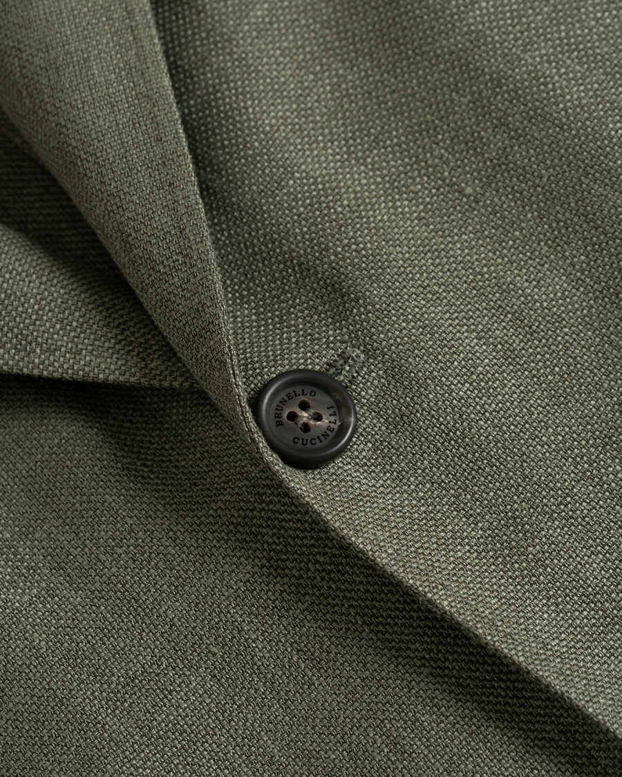 Herren | Sakkos | Brunello Cucinelli | Linen Hopsack Peak Lapel Blazer Olive Green