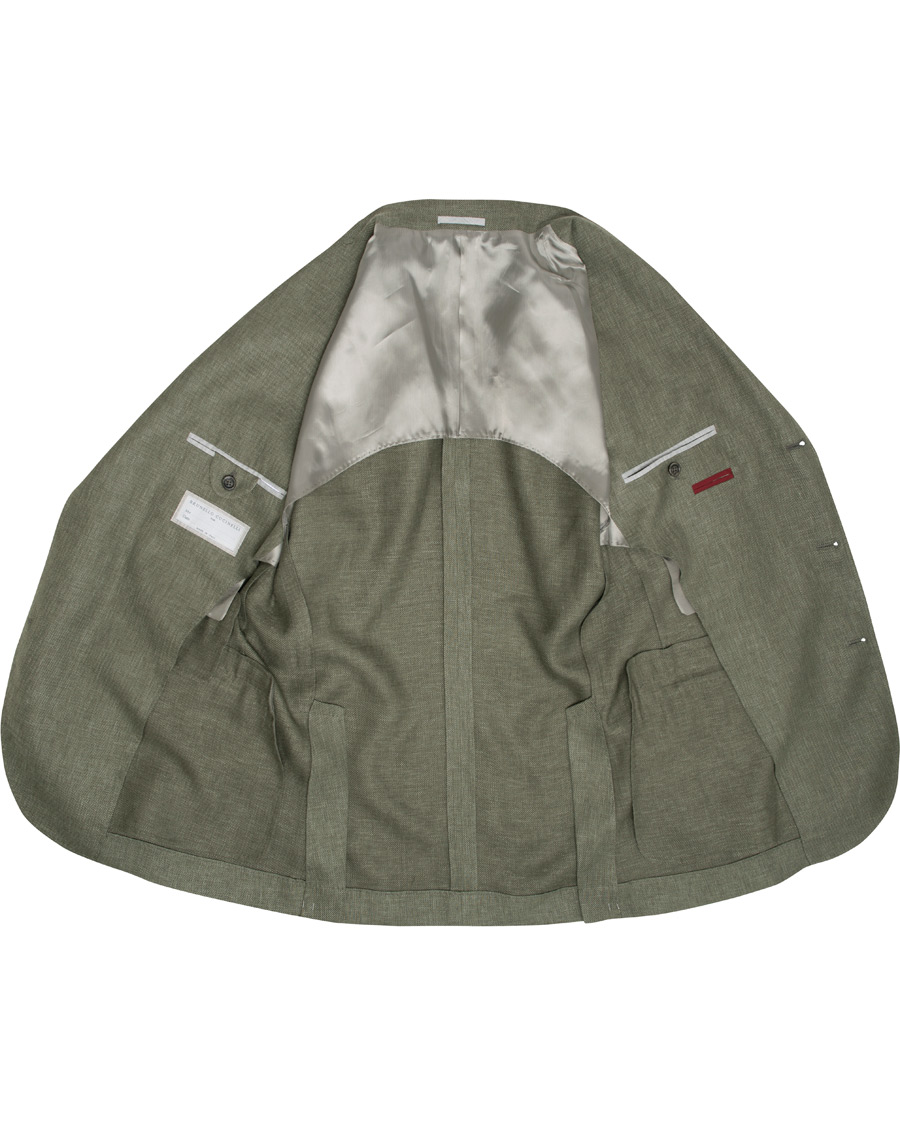 Herren | Sakkos | Brunello Cucinelli | Linen Hopsack Peak Lapel Blazer Olive Green