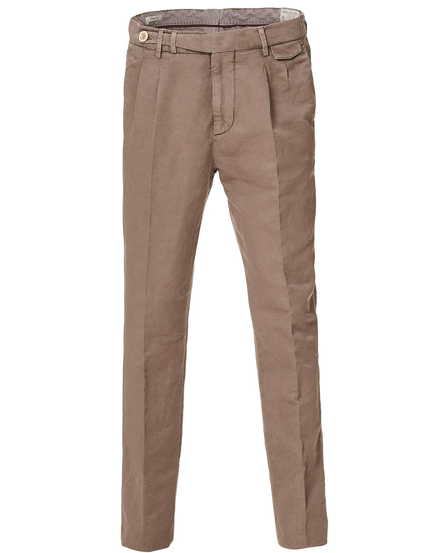 Herren | Hosen | Brunello Cucinelli | Slim Fit Cotton/linen Pleated Trousers Brown