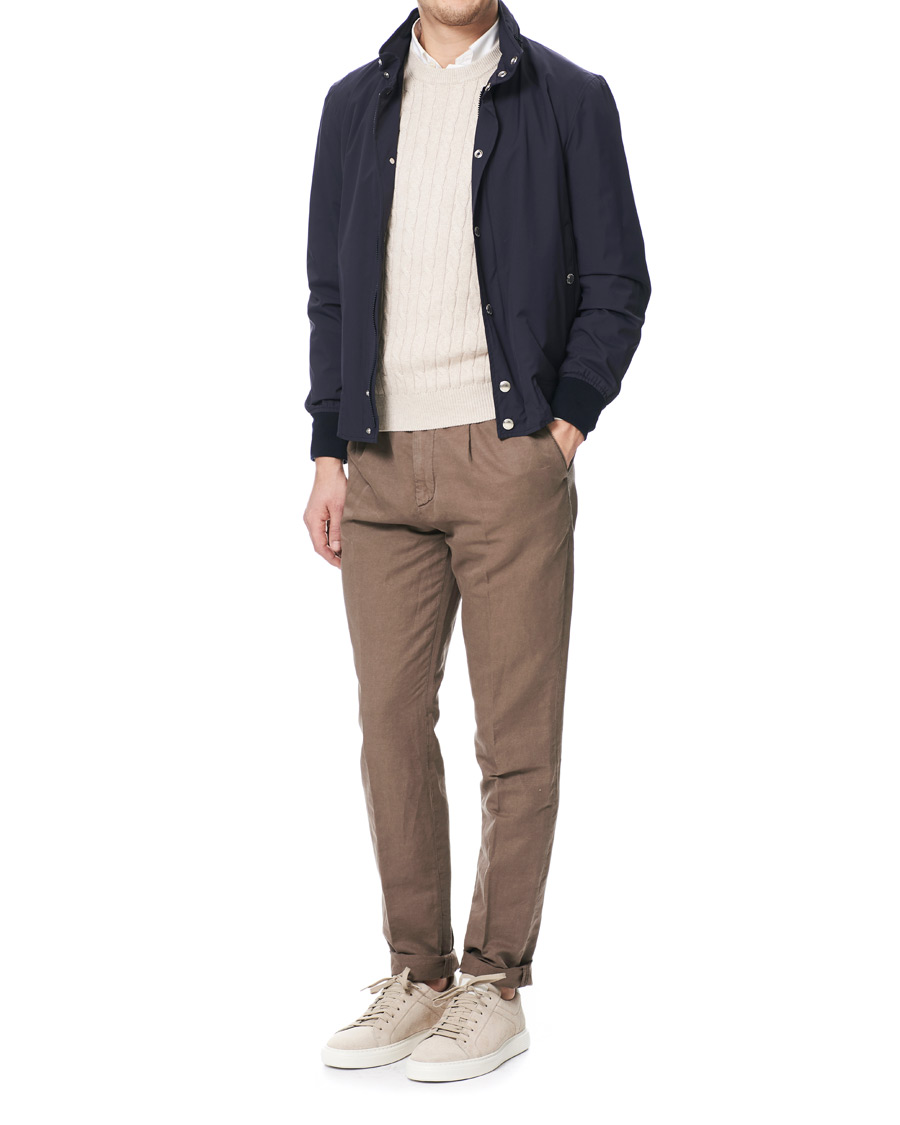 Herren | Hosen | Brunello Cucinelli | Slim Fit Cotton/linen Pleated Trousers Brown