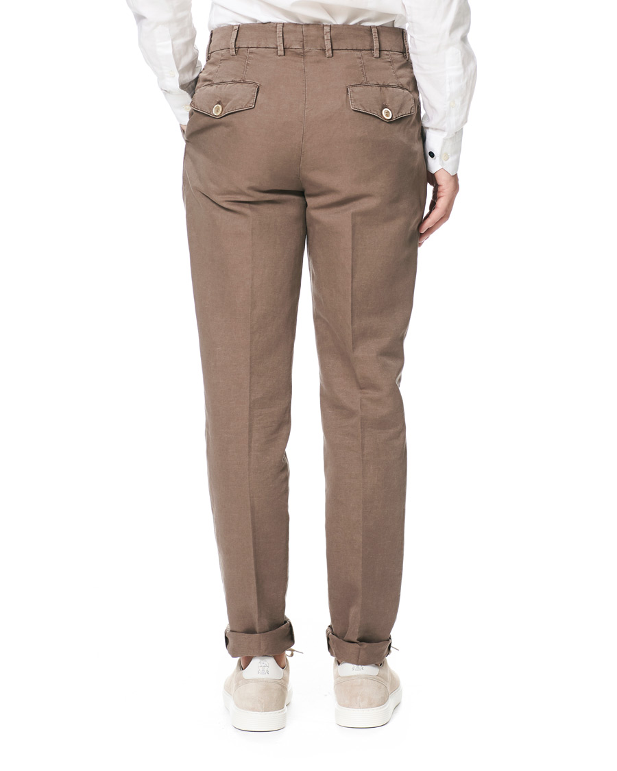 Herren | Hosen | Brunello Cucinelli | Slim Fit Cotton/linen Pleated Trousers Brown