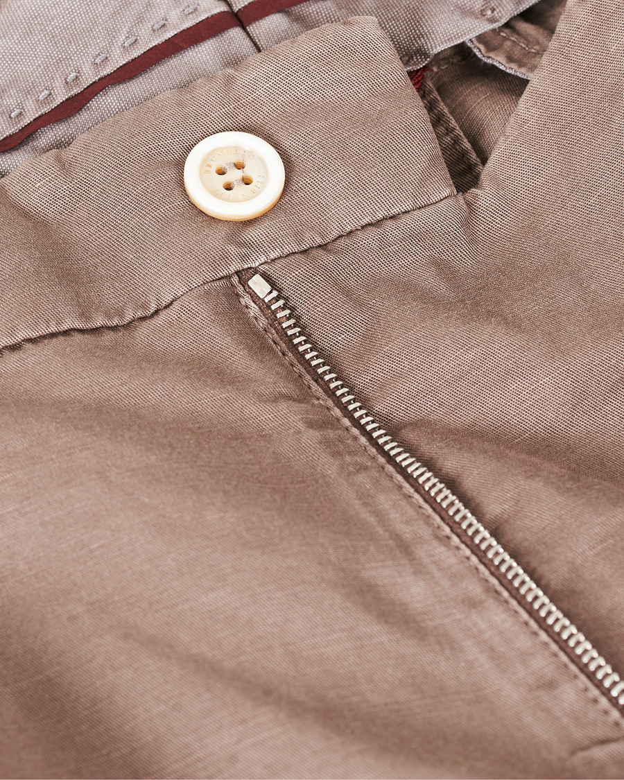 Herren | Hosen | Brunello Cucinelli | Slim Fit Cotton/linen Pleated Trousers Brown