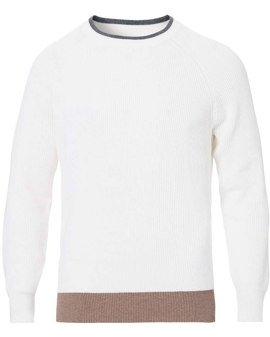 Herren | Pullover | Brunello Cucinelli | Soft Cotton Ribbed Sweater White/Grey
