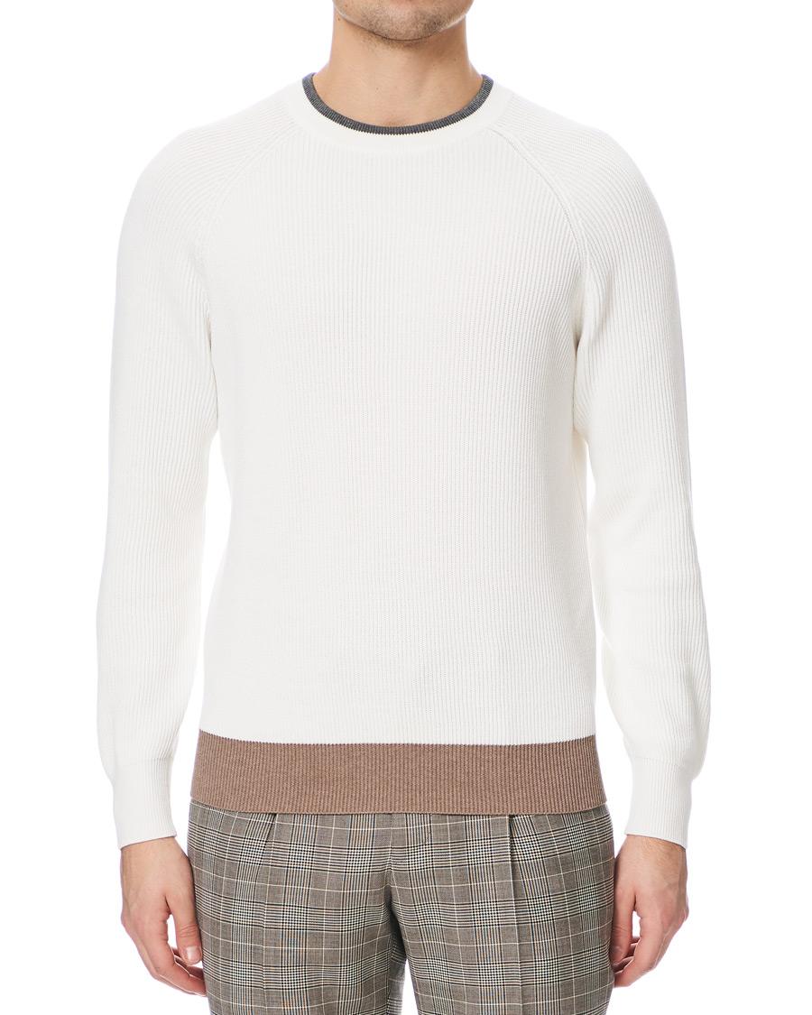 Herren | Pullover | Brunello Cucinelli | Soft Cotton Ribbed Sweater White/Grey