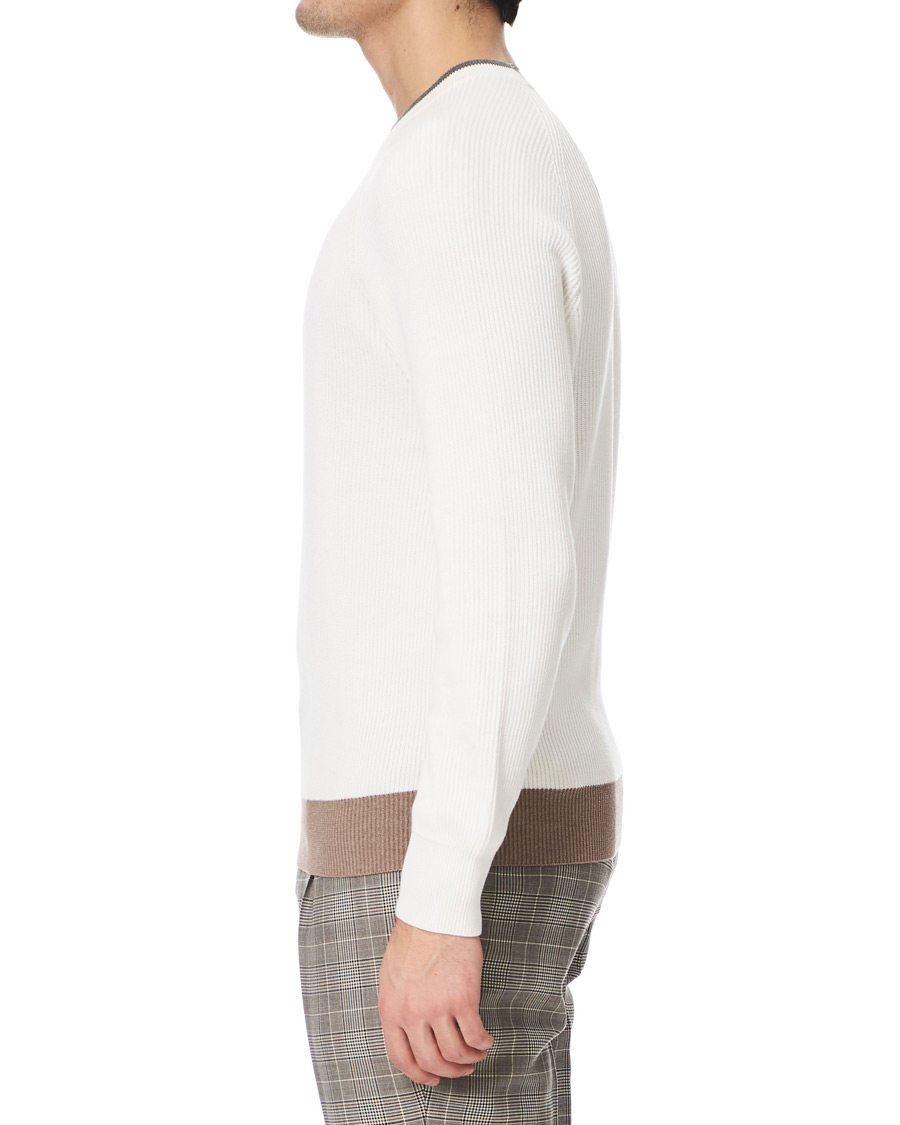 Herren | Pullover | Brunello Cucinelli | Soft Cotton Ribbed Sweater White/Grey