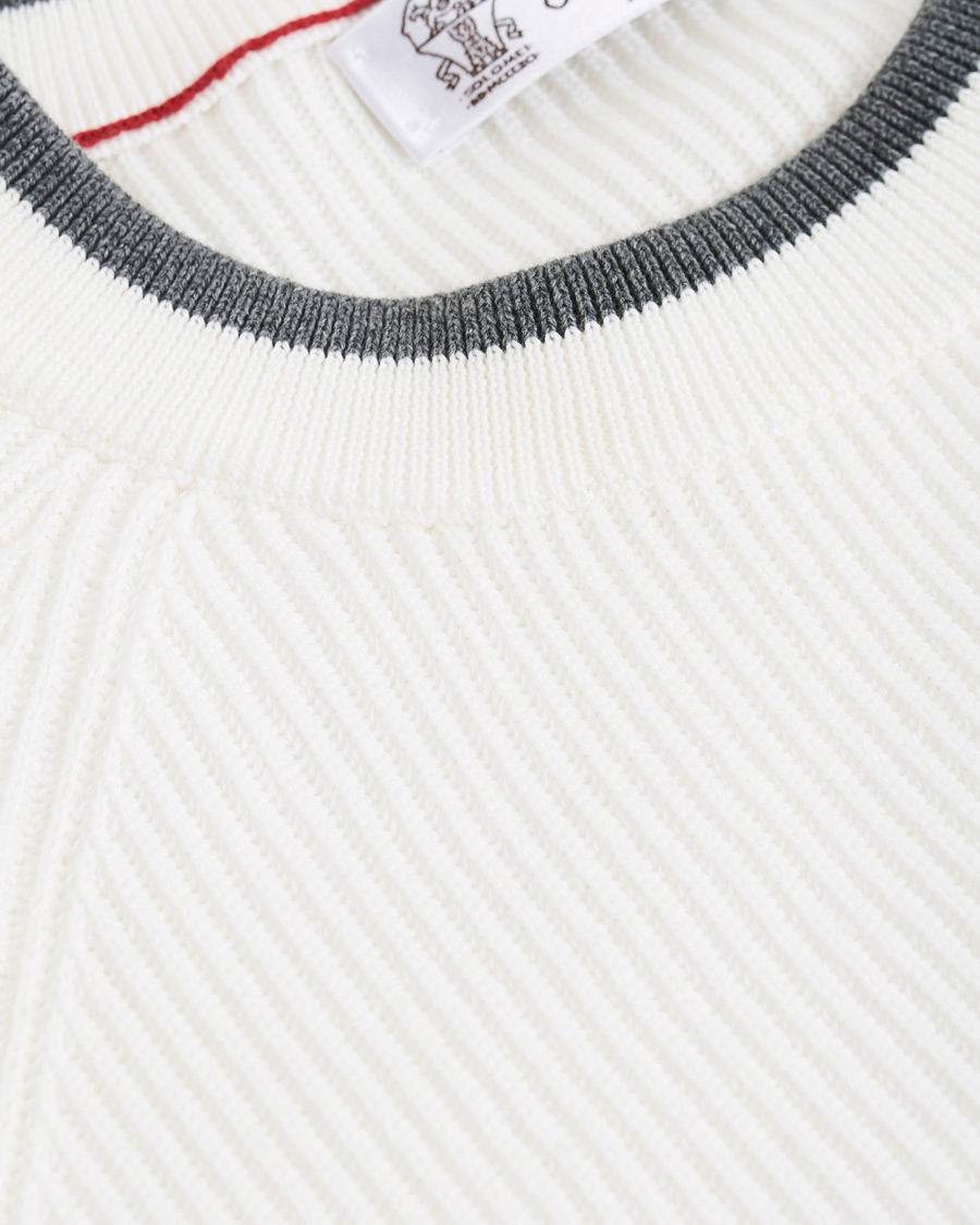 Herren | Pullover | Brunello Cucinelli | Soft Cotton Ribbed Sweater White/Grey