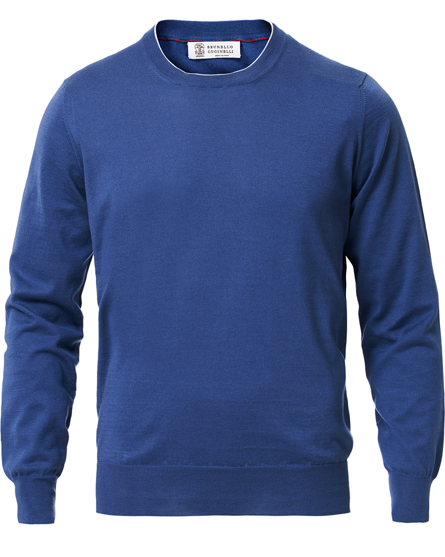 Herren | Pullover | Brunello Cucinelli | Crew Neck Cotton Contrast Pullover Denim Blue