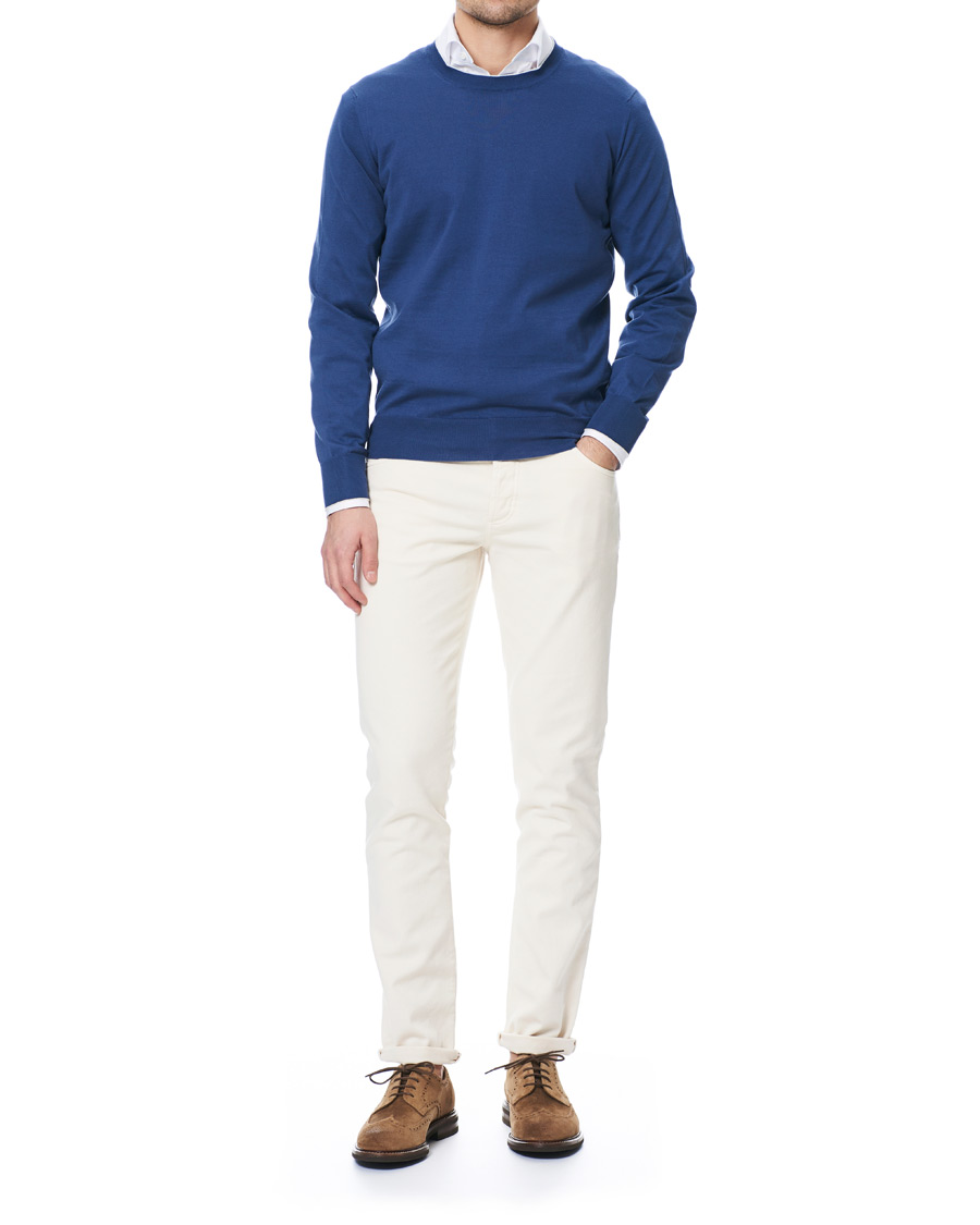 Herren | Pullover | Brunello Cucinelli | Crew Neck Cotton Contrast Pullover Denim Blue