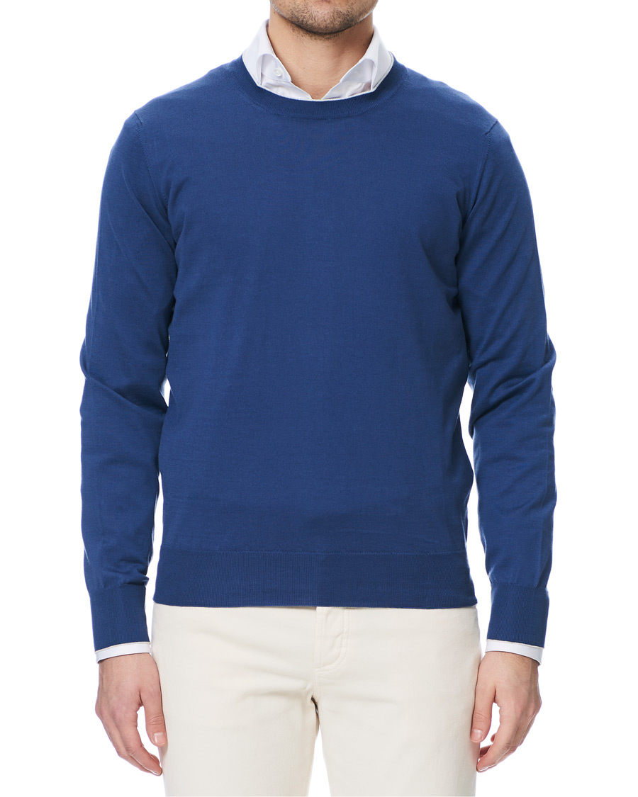 Herren | Pullover | Brunello Cucinelli | Crew Neck Cotton Contrast Pullover Denim Blue