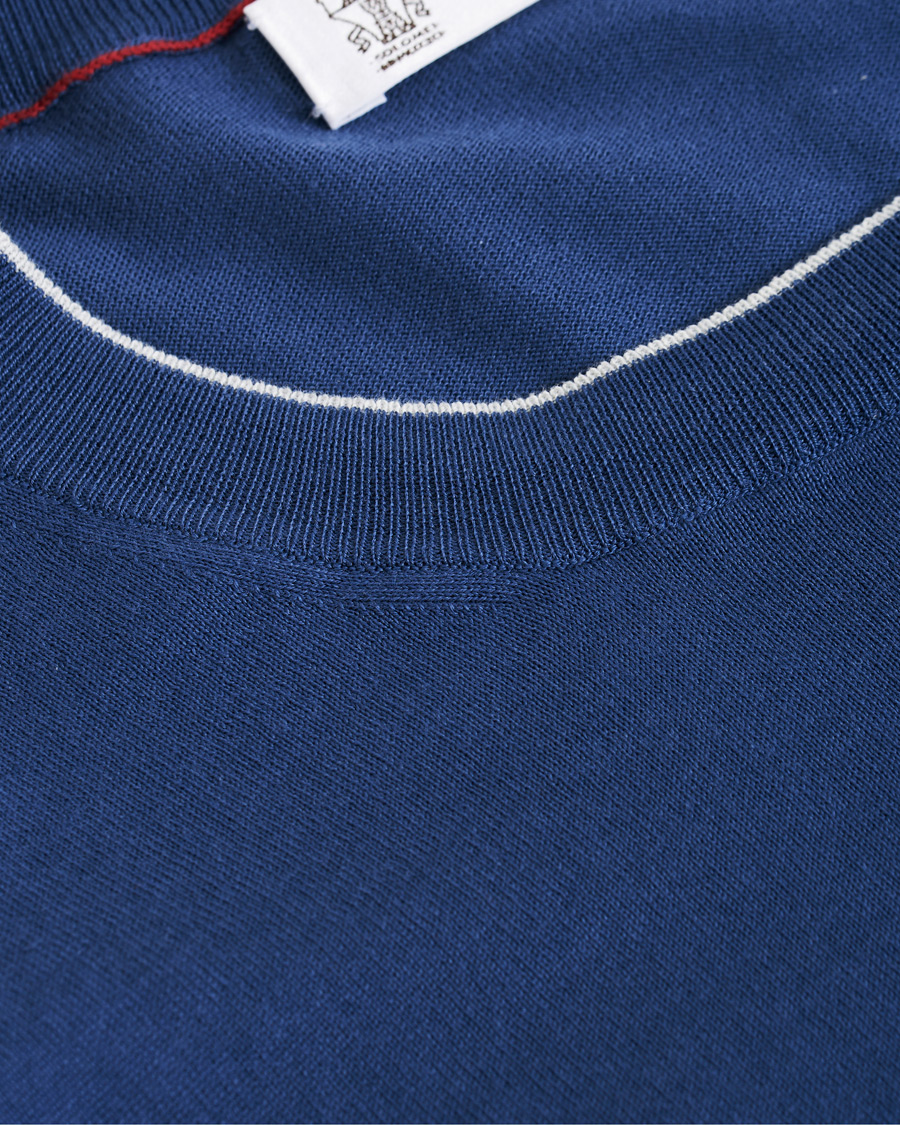 Herren | Pullover | Brunello Cucinelli | Crew Neck Cotton Contrast Pullover Denim Blue