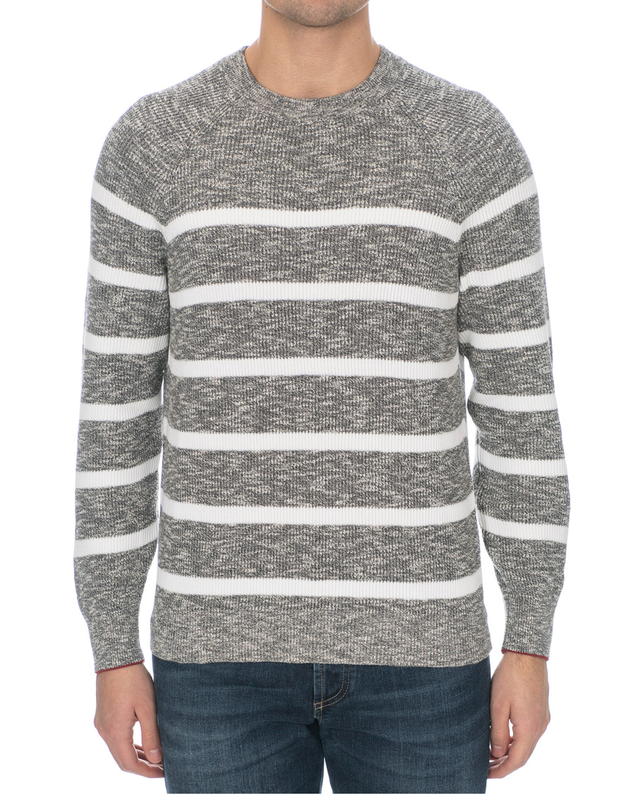 Herren |  | Brunello Cucinelli | Melange Striped Cotton Sweater Grey/White