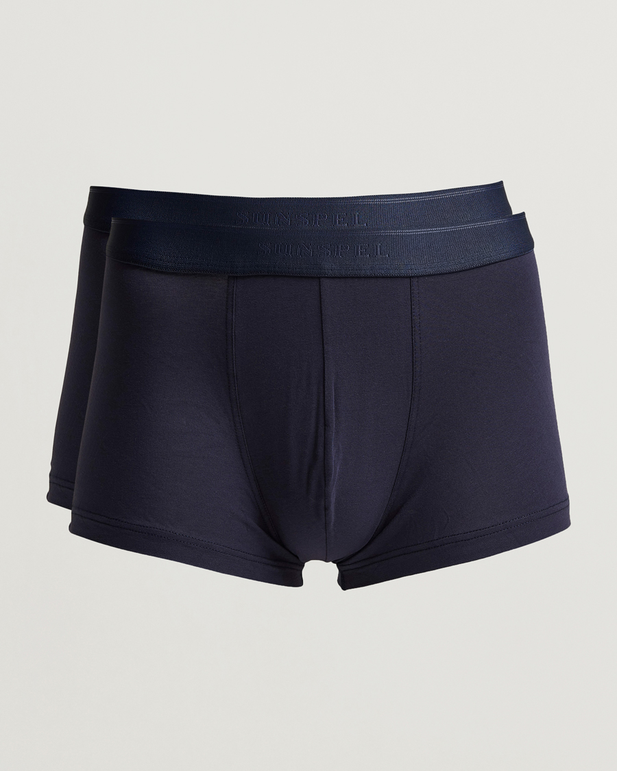 Herren | Unterwäsche | Sunspel | 2-Pack Cotton Stretch Trunk Navy