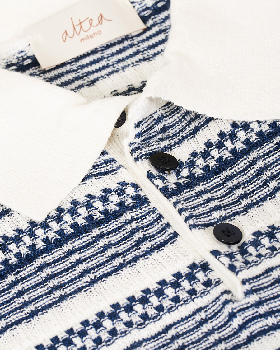 Herren | Poloshirts | Altea | Jacquard Knitted Polo White/Blue