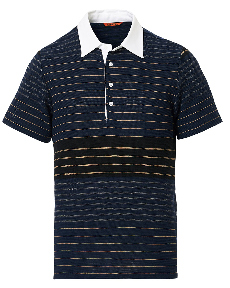 Herren | Poloshirts | Barena | Contrast Collar Striped Polo Navy
