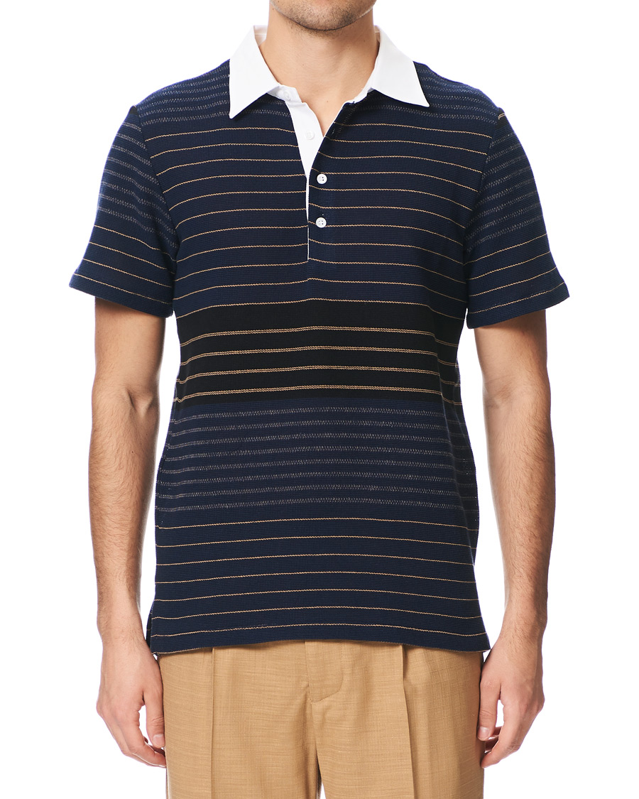 Herren | Poloshirts | Barena | Contrast Collar Striped Polo Navy