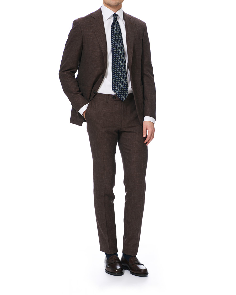 Herren | Hosen | Canali | Wool/Linen Classic Trousers Dark Brown