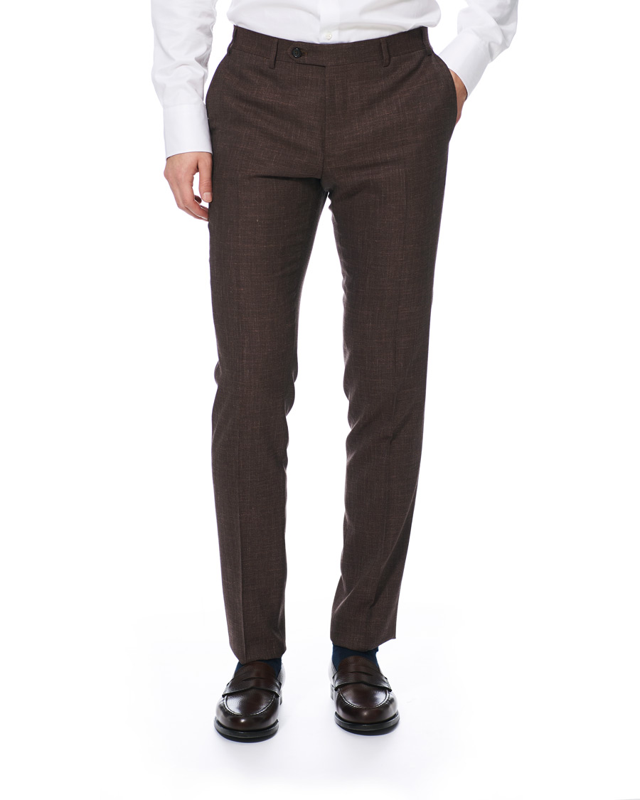 Herren | Hosen | Canali | Wool/Linen Classic Trousers Dark Brown