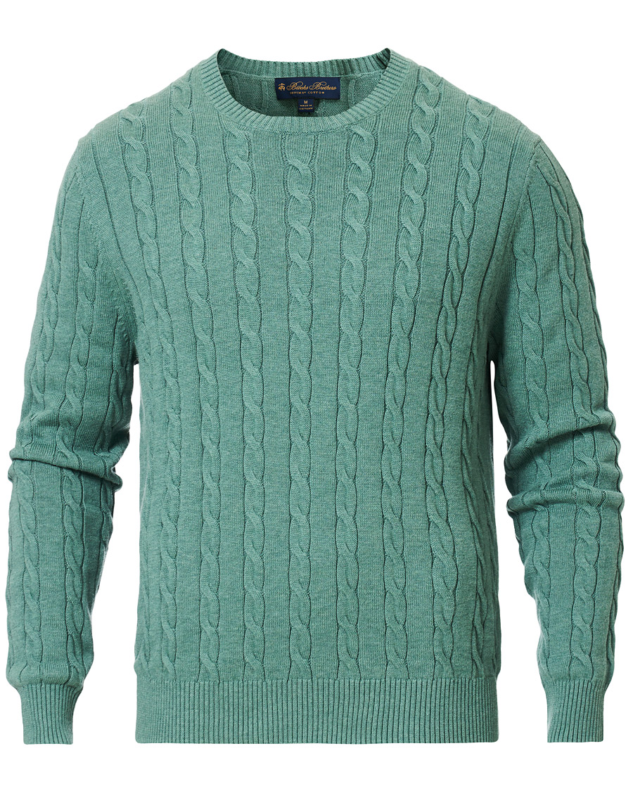 Herren | Pullover | Brooks Brothers | Cotton Cable Crew Neck Sweater Green Teal