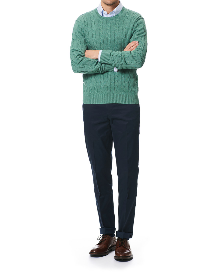 Herren | Pullover | Brooks Brothers | Cotton Cable Crew Neck Sweater Green Teal
