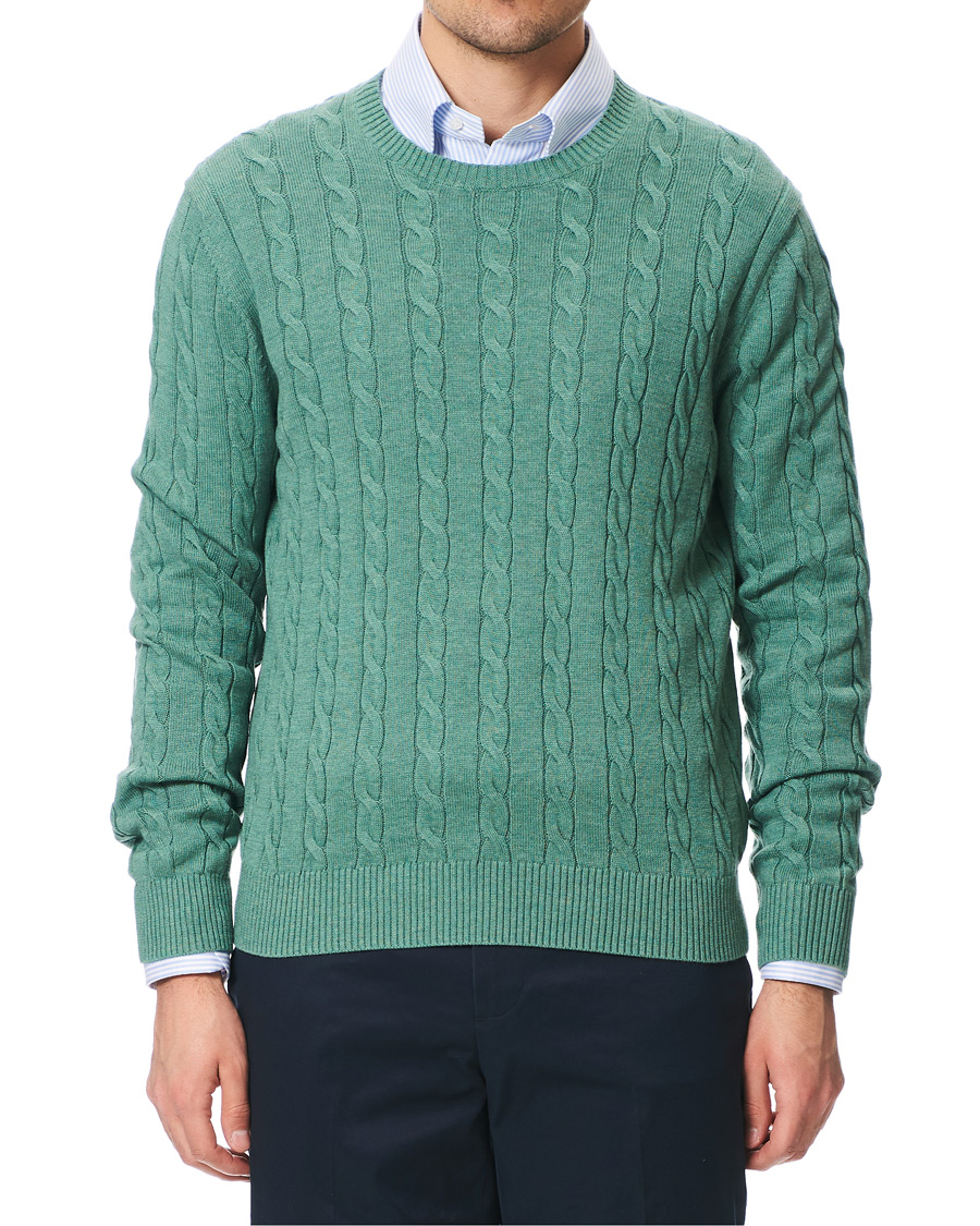 Herren | Pullover | Brooks Brothers | Cotton Cable Crew Neck Sweater Green Teal