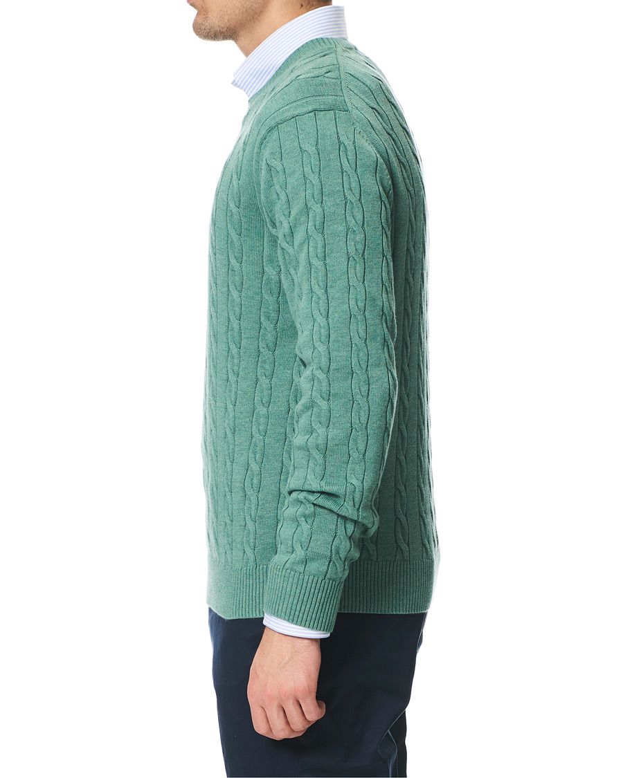 Herren | Pullover | Brooks Brothers | Cotton Cable Crew Neck Sweater Green Teal