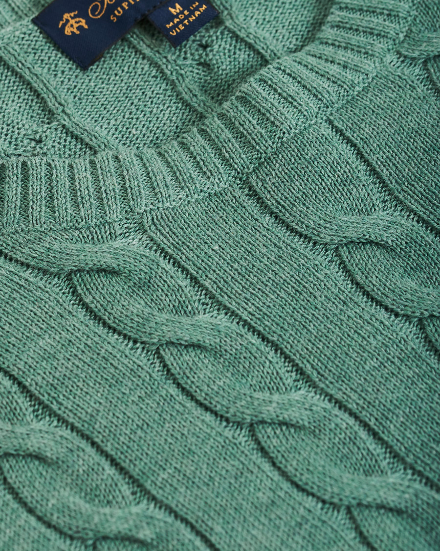 Herren | Pullover | Brooks Brothers | Cotton Cable Crew Neck Sweater Green Teal